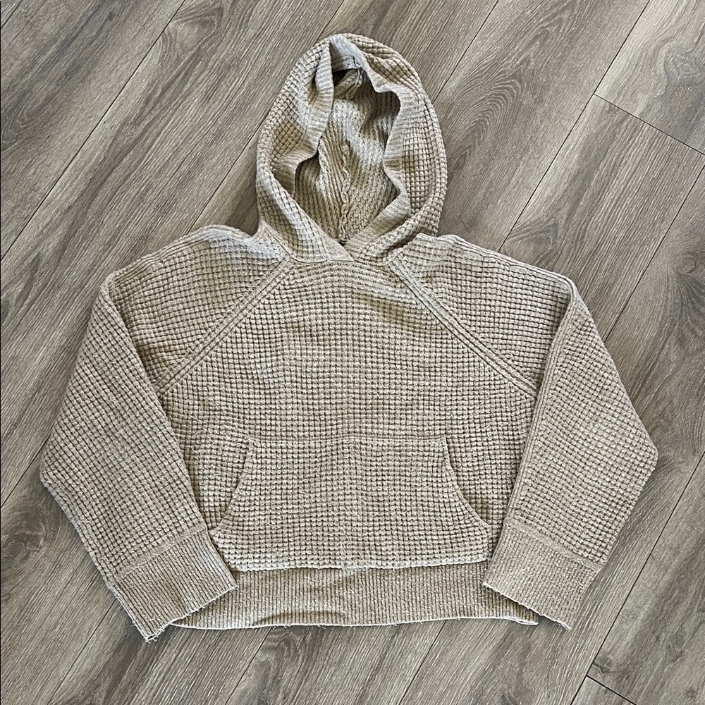 Abercrombie & Fitch Waffle Knit Hooded Pullover - Beige